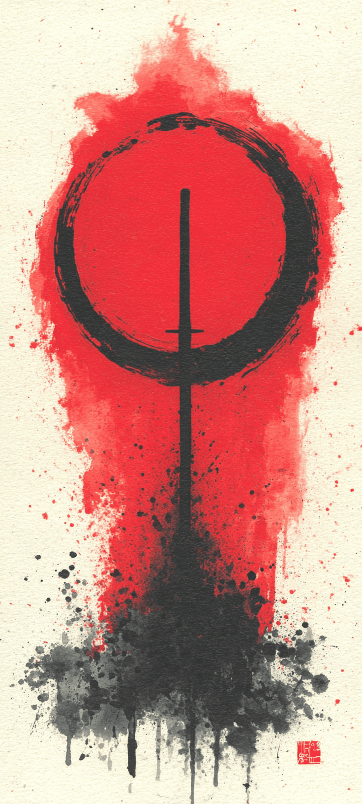 Red Samurai Ink Symbol Wallpaper in Japanese Art Style
