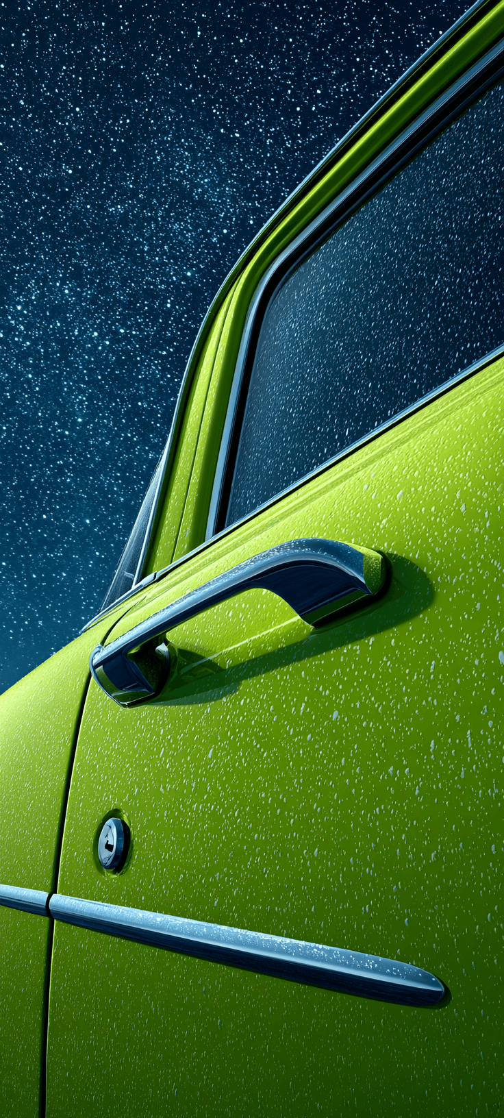 Neon Green Retro Car Wallpaper with Starry Night Aesthetic