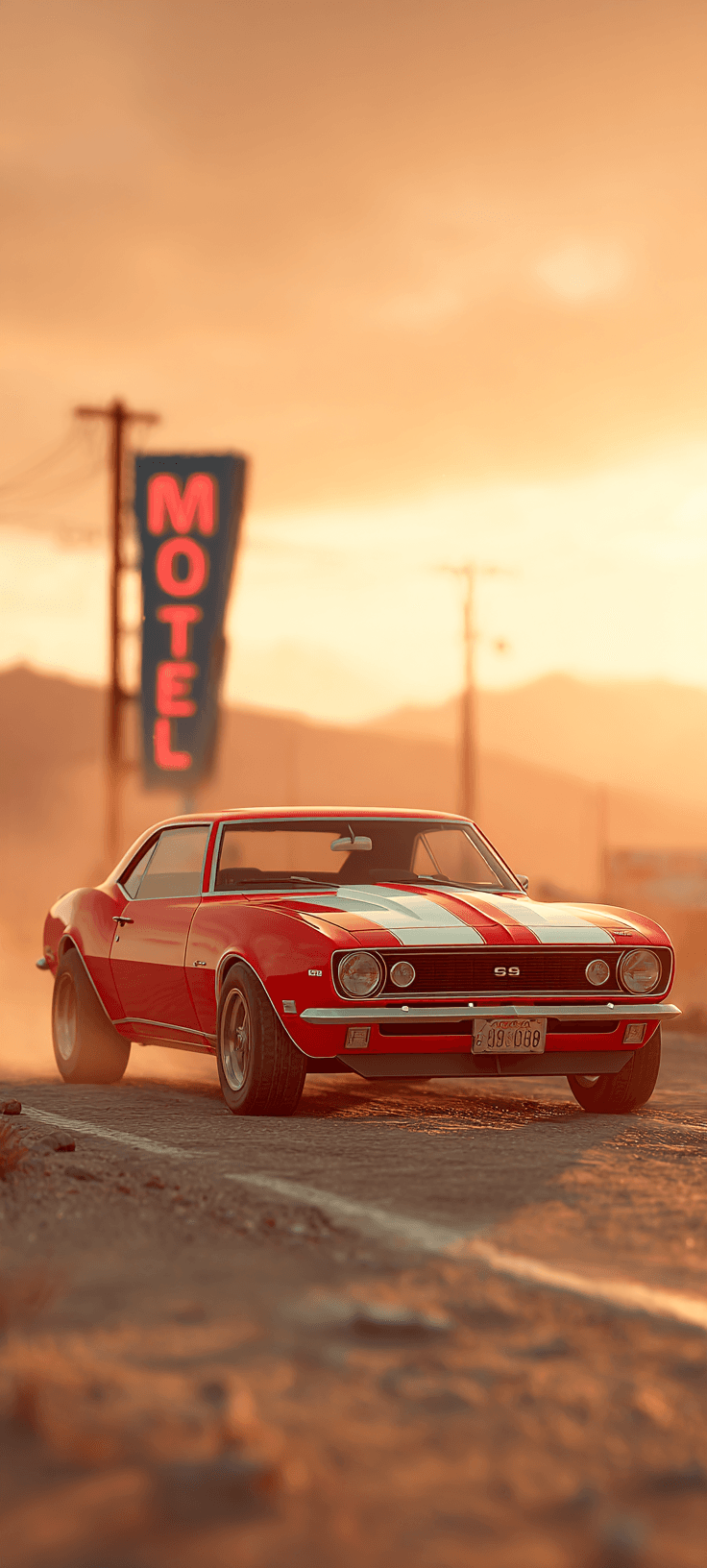 Vintage Red Camaro Sunset Phone Wallpaper