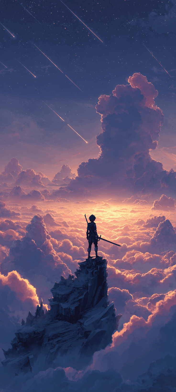 Anime Sky Wallpaper with Meteor Shower and Cloudscape
