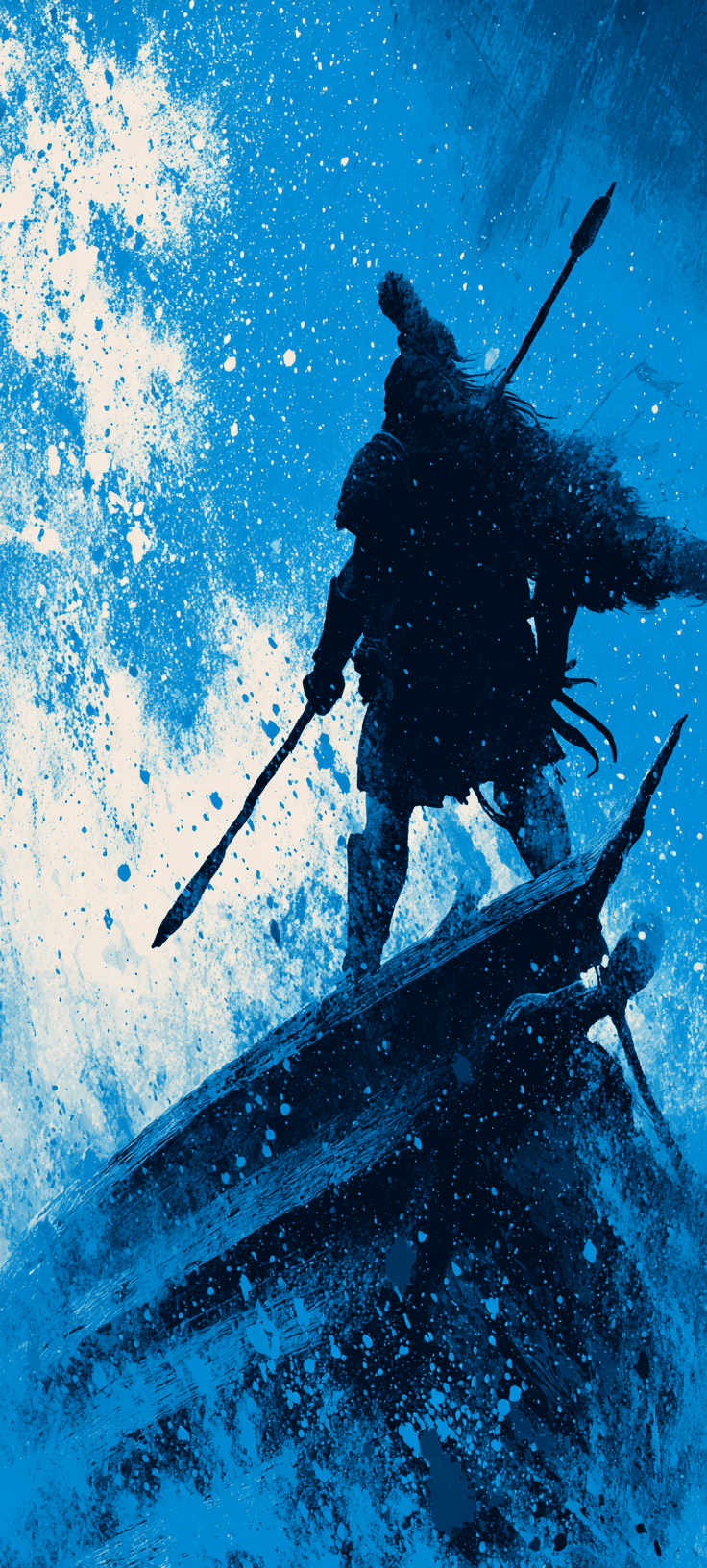 Epic Spartan Warrior on Trireme Blue Wallpaper
