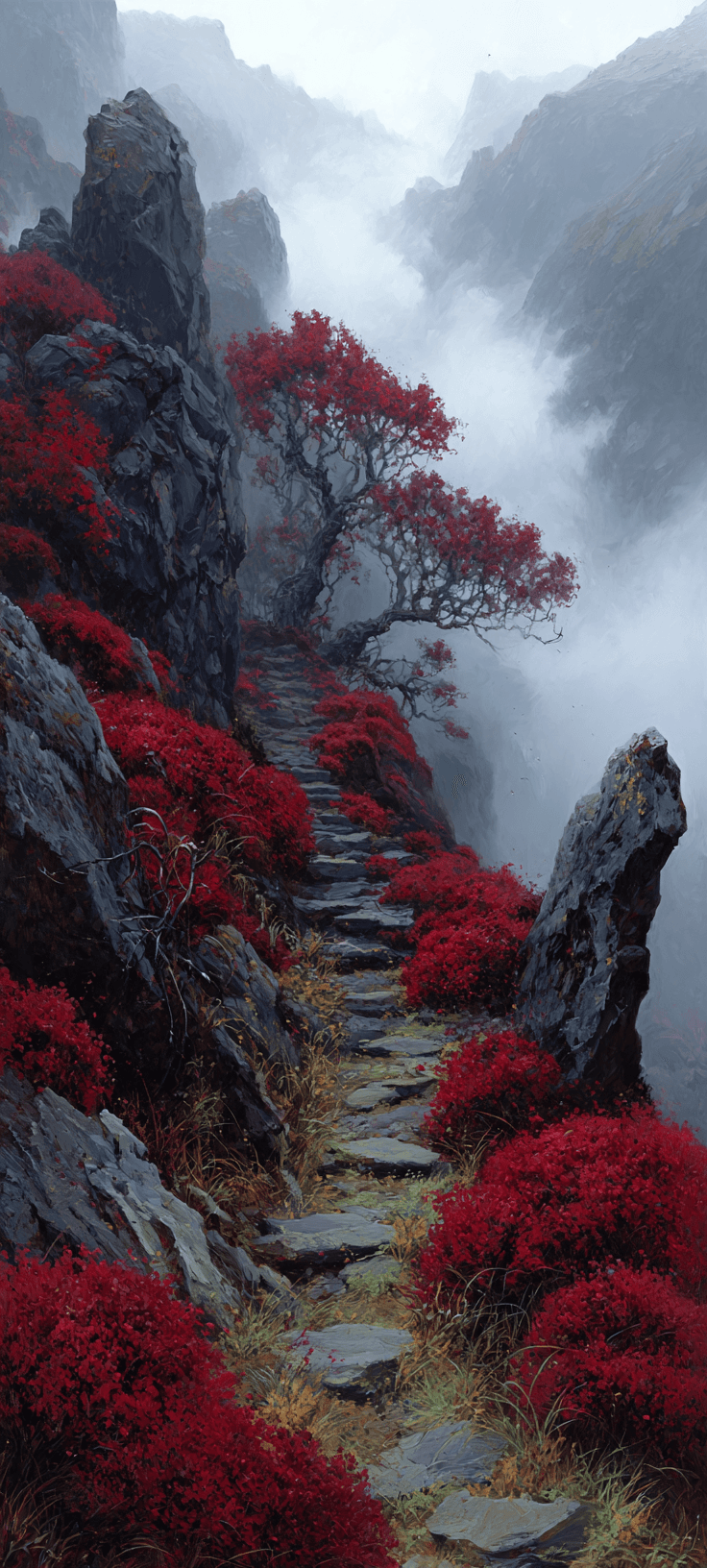 Dark Nature Wallpaper Mobile - Red Path Mountain Ridge 4k