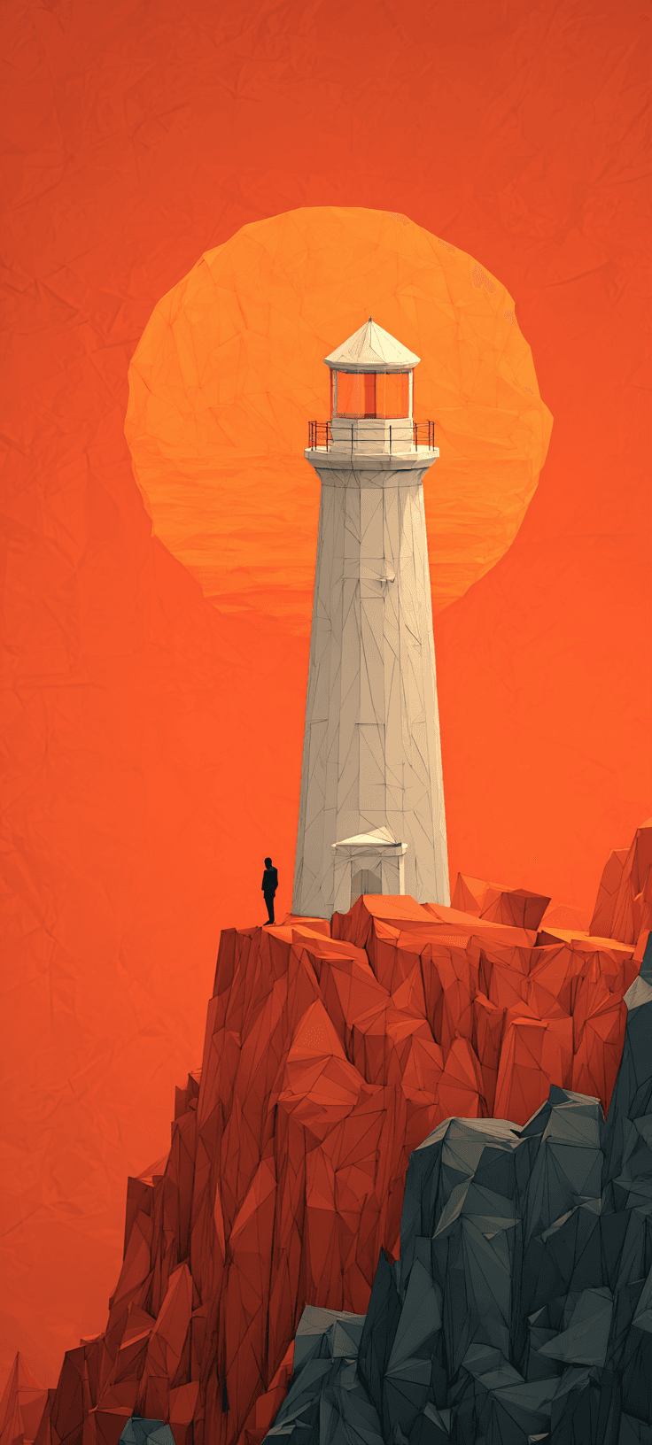 Minimalist Lighthouse Sunset Wallpaper with Low Poly Aesthetic