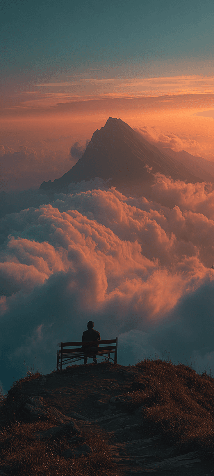 Mountain Above Clouds Wallpaper with Dreamy Sunset Aesthetic