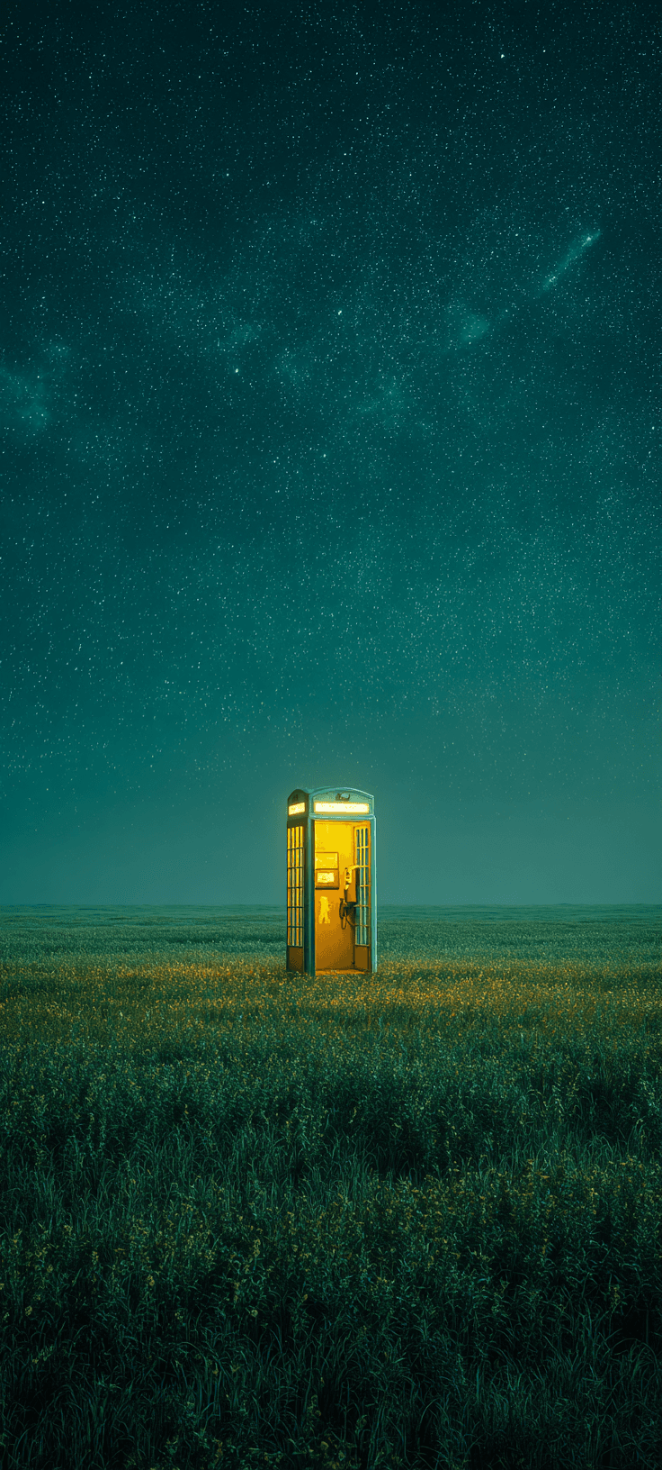 Vintage Telephone Booth Under Starry Sky – Free Aesthetic iPhone Wallpaper