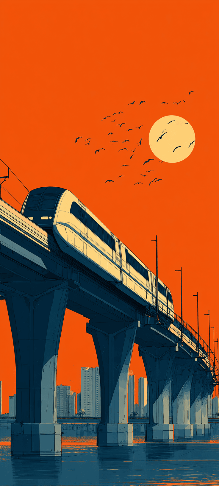 Minimalist Orange Metro Train Wallpaper for Mobile
