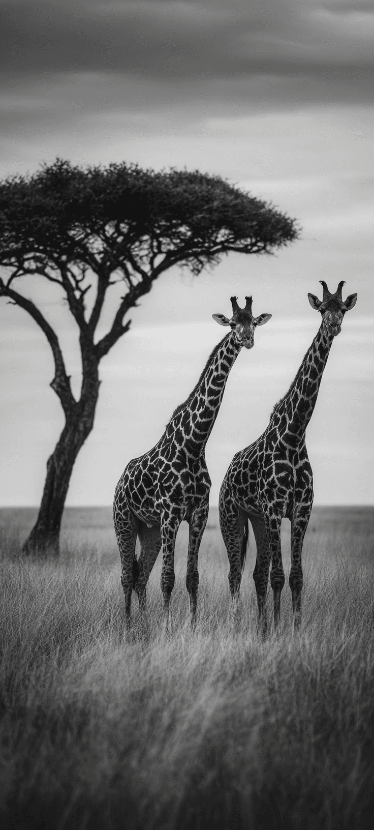 Black and White Giraffe Wallpaper with Calm Safari Aesthetic