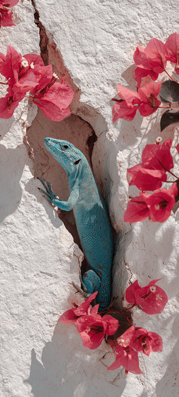 Blue Lizard Floral Aesthetic Phone Wallpaper