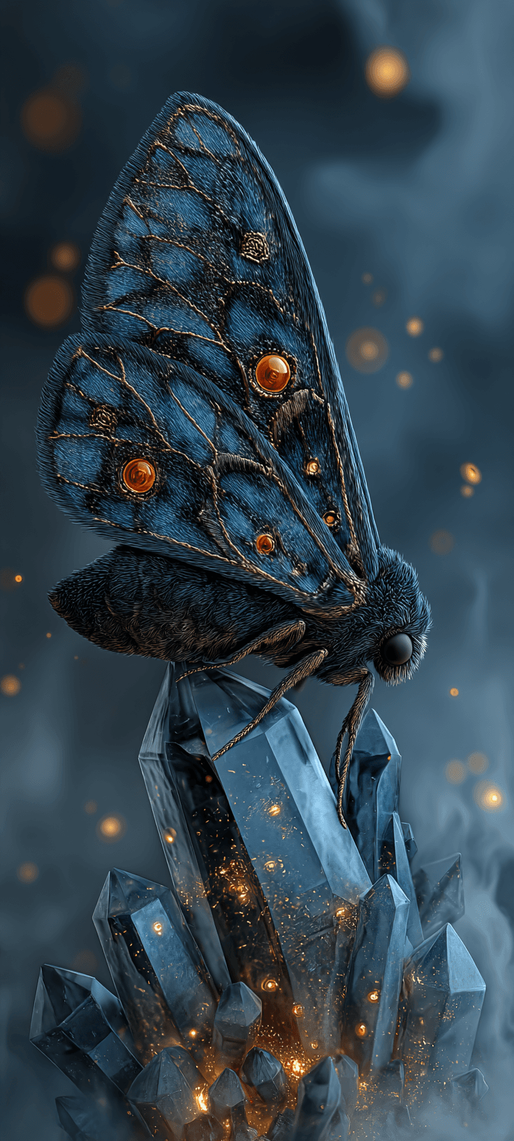 Mystic Blue Moth Crystal Aesthetic Wallpaper for Mobile