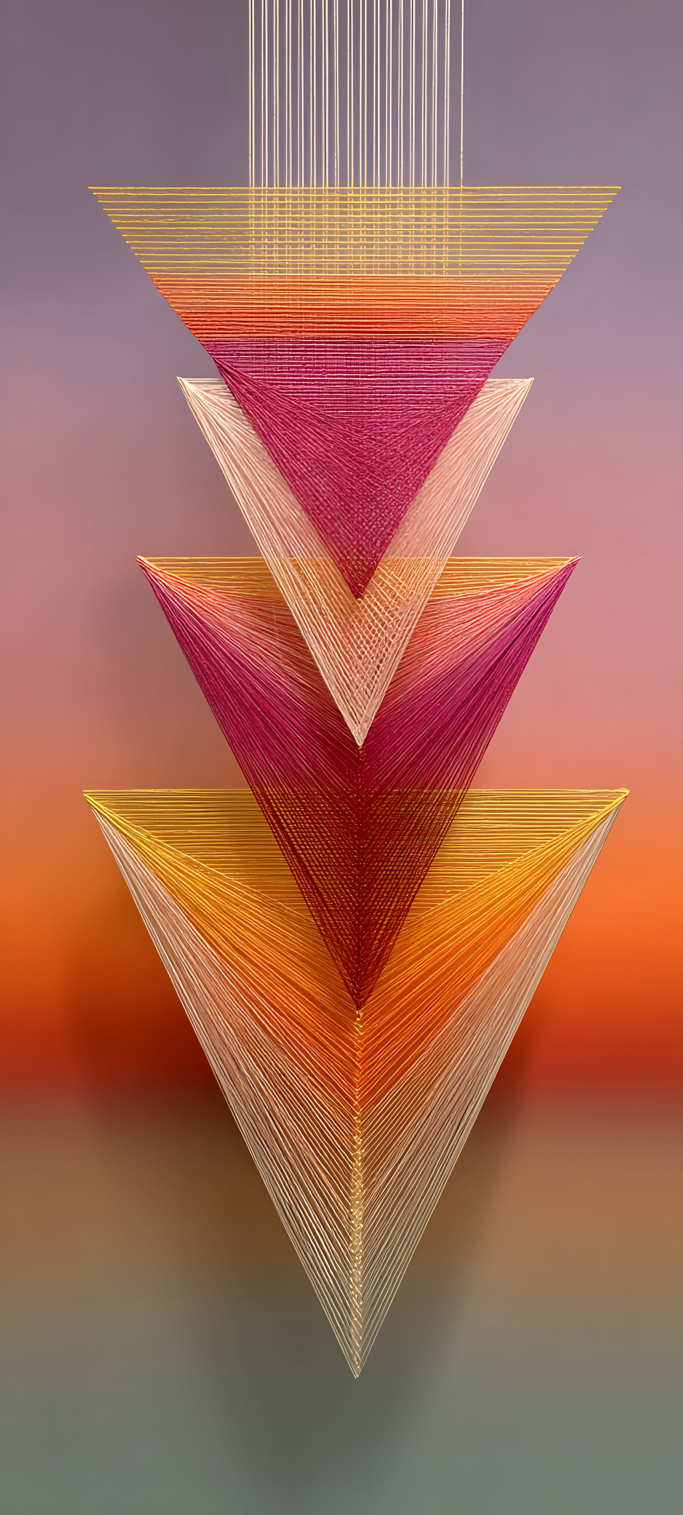 Abstract geometric prisms in pink, orange, and gold with a dynamic, vibrant design.